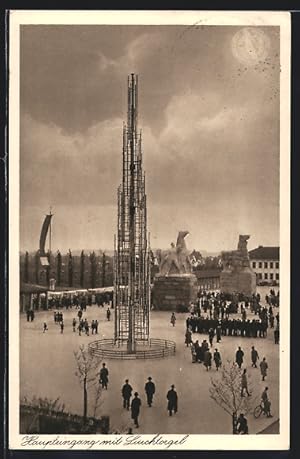 Bild des Verkufers fr Ansichtskarte Dsseldorf, Grosse Reichsausstellung Schaffendes Volk 1937. Haupteingang mit Leuchtorgel zum Verkauf von Bartko-Reher