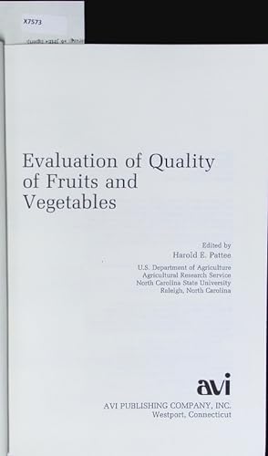 Imagen del vendedor de Evaluation of Quality of Fruits and Vegetables. a la venta por Antiquariat Bookfarm