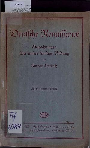 Bild des Verkufers fr Deutsche Renaissance. Zweite, vermehrte Auflage zum Verkauf von Antiquariat Bookfarm