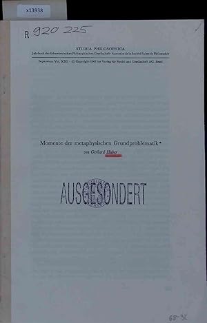 Bild des Verkufers fr Momente der metaphysischen Grundproblematik. Studia Philosophica. Jahrbuch der Schweizerischen Philosophischen Gesellschaft-Annuaire de la Societe Suisse de Philosophie. Separatum Vol. XXI. zum Verkauf von Antiquariat Bookfarm