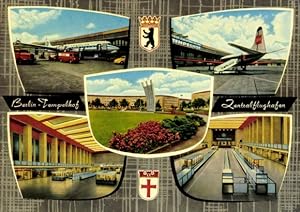 Ansichtskarte / Postkarte Zentralflughafen Berlin Tempelhof, Passagierflugzeuge Pan American, BEA...