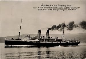 Ansichtskarte / Postkarte Passagierdampfer, Nacht-Fährschiff von England nach Vlissingen, Flushin...