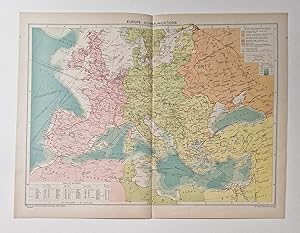 1940 Colour Lithograph Communications Chart of Europe