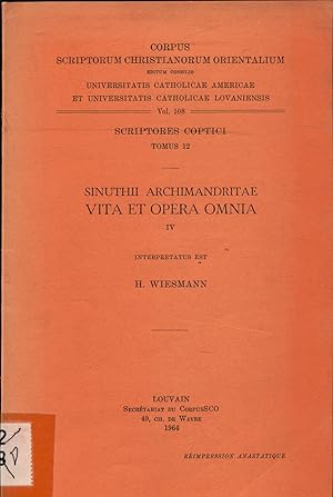 Bild des Verkufers fr Sinuthii Archimandritae - Vita et Opera Omnia IV zum Verkauf von avelibro OHG