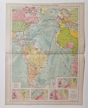 1940 Colour Lithograph Chart of Atlantic Ocean Communications