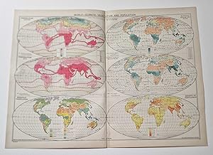 1940 Colour Lithograph World Charts of Climate & Vegetation