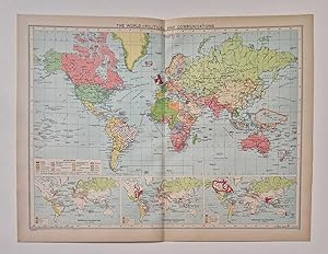 1940 Colour Lithograph World Political & Communications Chart
