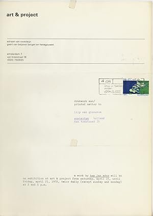Exhibition announcement: a work by bas jan ader will be on exhibition at art & project. (15-21 Ap...