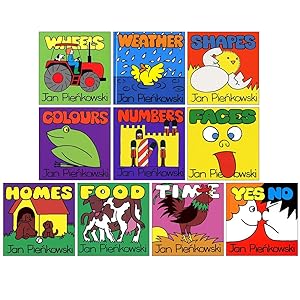 Seller image for Jan Pienkowski 10 Books Children Collection Set (Wheels, Weather, Shapes, Colours, Numbers, Faces, Homes, Food, Time & Yes No) for sale by usa4books