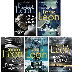 Seller image for Donna Leon Commissario Brunetti Mysteries 5 Books Set (Give Unto Others, The Temptation of Forgiveness, Unto us a Son is Given, Trace Elements, Transient Desires) for sale by usa4books