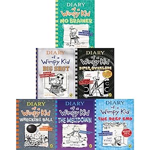 Seller image for Diary of Wimpy Kid 7 Books Set by Jeff Kinney No Brainer, Diper Overlode, Big Shot, The Deep End, Wrecking Ball, The Meltdown for sale by usa4books
