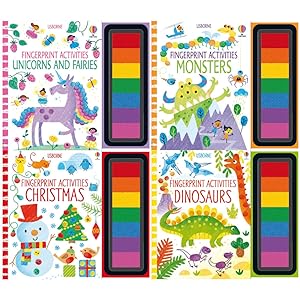 Bild des Verkufers fr Usborne Fingerprint Activities Series 4 Books Collection Set - Unicorns and Faries, Monsters, Dinosaurs, Christmas zum Verkauf von usa4books