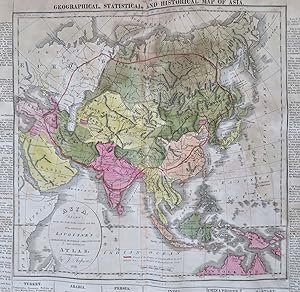 Asia China India Arabia Ottomans fine 1821 Phila. large M. Carey hand color map