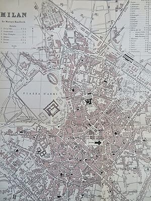 Milan Italy Detailed City Plan Churches Theaters Galleries c. 1890's tourist map