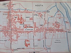 Aosta Italy Detailed City Plan Churches Hotels Theaters c. 1890's tourist map