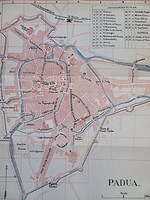 Padua Italy Detailed City Plan University Seminary Hotels c. 1890's tourist map