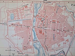 Parma Italy Detailed City Plan Cathedral Public Gardens c. 1890's tourist map