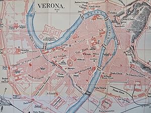 Verona Italy Detailed City Plan Castle Churches Arsenal c. 1890's tourist map
