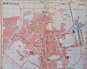 Ravenna Italy Detailed City Plan Churches Hotels Hospital c. 1890's tourist map