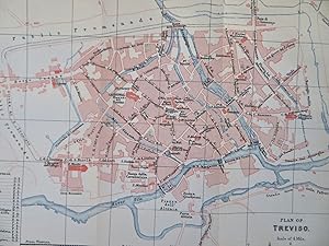 Treviso Italy Detailed City Plan Churches Cafe University c. 1890's tourist map