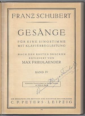 Seller image for Gesnge fr eine Singstimme mit Klavierbegleitung, Band IV (= Edition Peters, Nr. 791). Originalausgabe. for sale by Antiquariat Bcherstapel