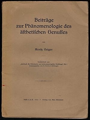 Bild des Verkufers fr Beitrge zur Phnomenologie des sthetischen Genusses (= Sonderdruck aus: Jahrbuch fr Philosophie und phnomenologische Forschung, Bd. 1). zum Verkauf von Antiquariat Bcherstapel