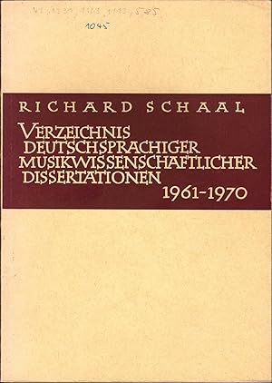 Imagen del vendedor de Verzeichnis deutschsprachiger musikwissenschaftlicher Dissertationen. 1961 - 1970 (= Musikwissenschaftliche Arbeiten Nr. 25). a la venta por Antiquariat Bcherstapel