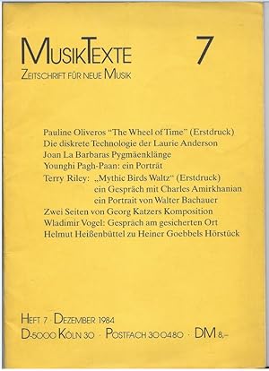 Bild des Verkufers fr MusikTexte. Zeitschrift fr Neue Musik, Heft 7 (Dezember 1984). zum Verkauf von Antiquariat Bcherstapel