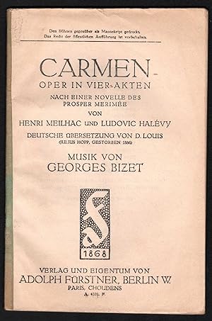 Imagen del vendedor de Carmen. Oper in vier Akten [Textbuch]. a la venta por Antiquariat Bcherstapel