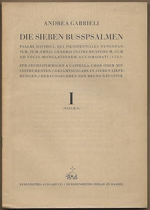 Seller image for I (Psalm 6) (= Die sieben Busspsalmen. Psalmi Davidici, qui poenitentialesnuncupantur, tum omnis generis instrumentorum, cum ad vocis modulationem accomodati (1583). Brenreiter-Ausgabe 921). Partitur. for sale by Antiquariat Bcherstapel