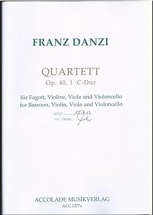 Image du vendeur pour Quartett Op. 40,1 C-Dur fr Fagott, Violine, Viola und Violoncello (= ACC.1277a). Partitur und Stimmen. mis en vente par Antiquariat Bcherstapel