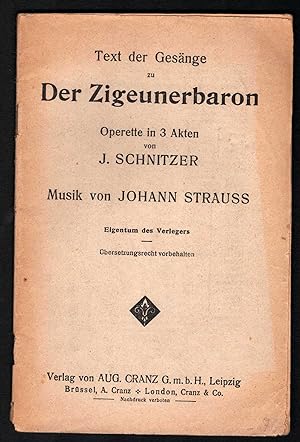 Imagen del vendedor de Text der Gesnge zu Der Zigeunerbaron. a la venta por Antiquariat Bcherstapel