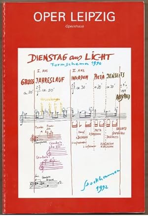 Bild des Verkufers fr Programmbuch Oper Leipzig: Dienstag aus Licht. Oper in einem Gru und zwei Akten mit Abschied fr 17 musikalische Darsteller. Szenische Urauffhrung. zum Verkauf von Antiquariat Bcherstapel