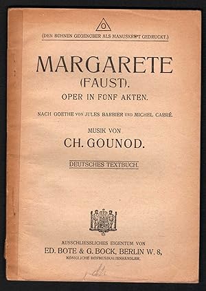 Bild des Verkufers fr Margarete (Faust). Oper in fnf Akten. Deutsches Textbuch. zum Verkauf von Antiquariat Bcherstapel