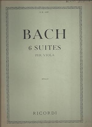Bild des Verkufers fr 6 Suites per Viola transcritte dall'originale per Violoncello (= Ricordi 1022). zum Verkauf von Antiquariat Bcherstapel