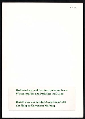 Imagen del vendedor de Bachs Vokalmusik als Problem der Analyse (= Sonderdruck aus: Bachforschung und Bachinterpretation heute. Wissenschaftler und Praktiker im Dialog). a la venta por Antiquariat Bcherstapel