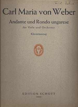 Immagine del venditore per Andante und Rondo ungarese fr Viola und Orchester (= Edition Schott, Nr. 2645). Klavierauszug u. Stimme. venduto da Antiquariat Bcherstapel