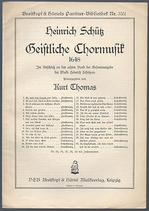 Bild des Verkufers fr Es wird das Scepter von Juda (= Heinrich Schtz, Geistliche Chormusik 1648, Nr. 1. Breitkopf & Hrtels Partitur-Bibliothek, Nr. 3351). Fnfstimmig. zum Verkauf von Antiquariat Bcherstapel