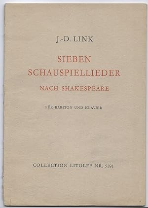 Image du vendeur pour Sieben Schauspiellieder nach Shakespeare fr Bariton und Klavier (= Collection Litolff, Nr. 5191). mis en vente par Antiquariat Bcherstapel