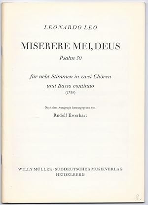 Immagine del venditore per Miserere mei, Deus (Psalm 50) fr acht Stimmen in zwei Chren und Basso continuo (1739). Partitur. venduto da Antiquariat Bcherstapel