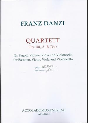 Bild des Verkufers fr Quartett Op. 40,3 B-Dur fr Fagott, Violine, Viola und Violoncello (= ACC.1277c). Partitur und Stimmen. zum Verkauf von Antiquariat Bcherstapel