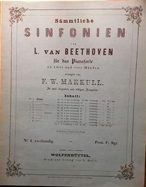 Bild des Verkufers fr Sinfonie No. 1, Op. 21 C-Dur (= Smmtliche Sinfonien von L. van Beethoven fr das Pianoforte zu zwei und vier Hnden arrangirt von F. W. Markull, No. 1). Klavier zweihndig. zum Verkauf von Antiquariat Bcherstapel