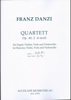 Image du vendeur pour Quartett Op. 40,2 d-Moll fr Fagott, Violine, Viola und Violoncello (= ACC.1277b). Partitur und Stimmen. mis en vente par Antiquariat Bcherstapel
