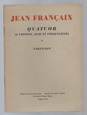 Bild des Verkufers fr Quatuor pour 2 Violons, Alto et Violoncelle (= Edition Schott, Nr. 3523). Partition. zum Verkauf von Antiquariat Bcherstapel