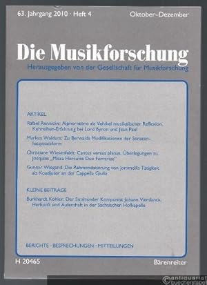 Imagen del vendedor de Die Musikforschung. 63. Jahrgang 2010, Heft 4 (Oktober - Dezember). a la venta por Antiquariat Bcherstapel