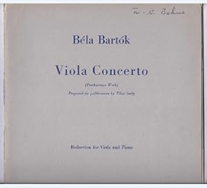 Imagen del vendedor de Concerto for Viola and Orchestra Op. posth. Reduction for Viola and Piano. a la venta por Antiquariat Bcherstapel