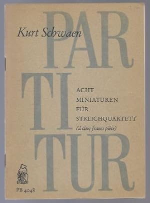 Bild des Verkufers fr Acht Miniaturen fr Streichquartett ( cinq francs piece) (= Breitkopf & Hrtels Partitur-Bibliothek, Nr. 4048). zum Verkauf von Antiquariat Bcherstapel