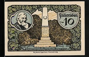 Bild des Verkufers fr Notgeld Fallersleben 1920, 10 Pfennig, Denkmal von Hoffmann von Fallersleben zum Verkauf von Bartko-Reher