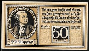 Bild des Verkufers fr Notgeld Quedlinburg 1921, 50 Pfennig, Portrait von F. G. Klopstock zum Verkauf von Bartko-Reher