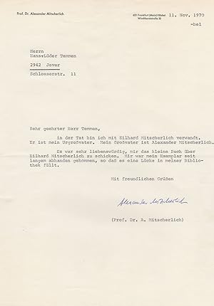 Alexander Mitscherlich German WW2 Nazi Medical Experiments Hand Signed Letter